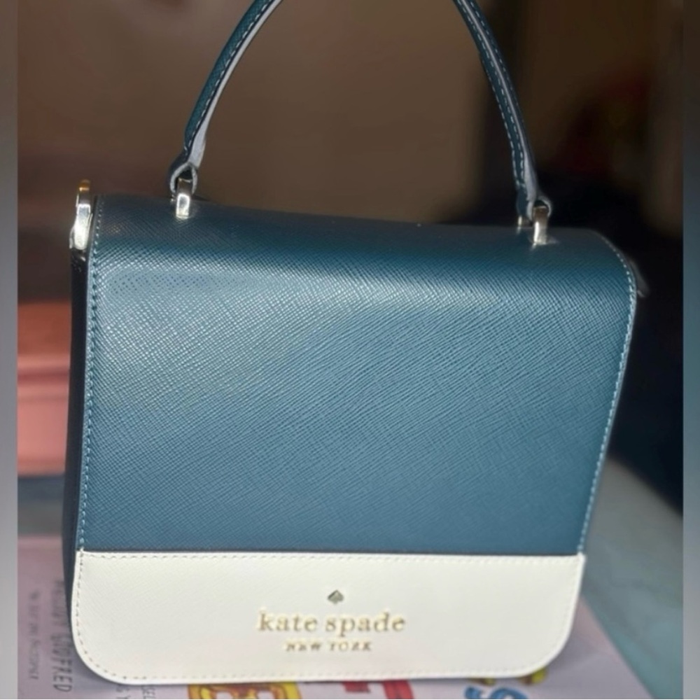 $249 retail Kate Spade Teal and Cream Shoulder Bag - Picture 4 of 9